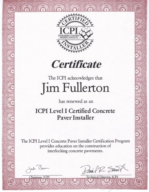 Interlocking Concrete Pavement Institute (ICPI) Certificate - ICPI Level I Certified Concrete Paver Installer (Jim Fullerton)