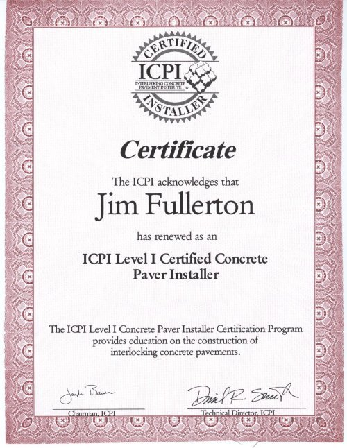Interlocking Concrete Pavement Institute (ICPI) Certificate - ICPI Level I Certified Concrete Paver Installer (Jim Fullerton)